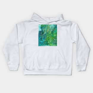 Poured paint - blues and lush greens Kids Hoodie